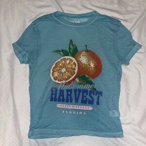 Blue Graphic T-Shirt with Orange Print